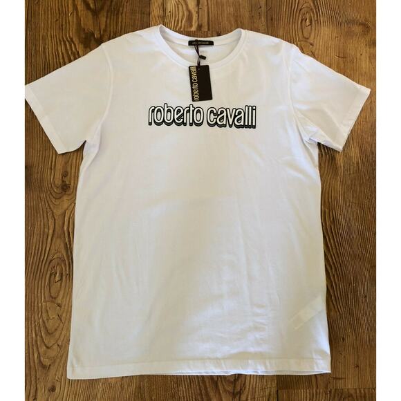 Roberto Cavalli Designer Graphic Logo T-shirt Cotton Size 2XL NWT - Picture 11 of 16